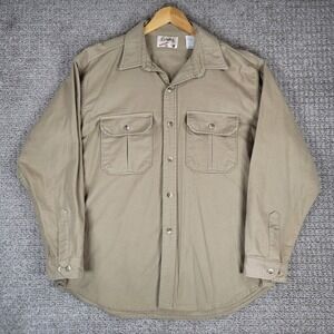Vintage Cabela's Mens Long Sleeve Button Up‎ Shirt Flannel Hunting Tan